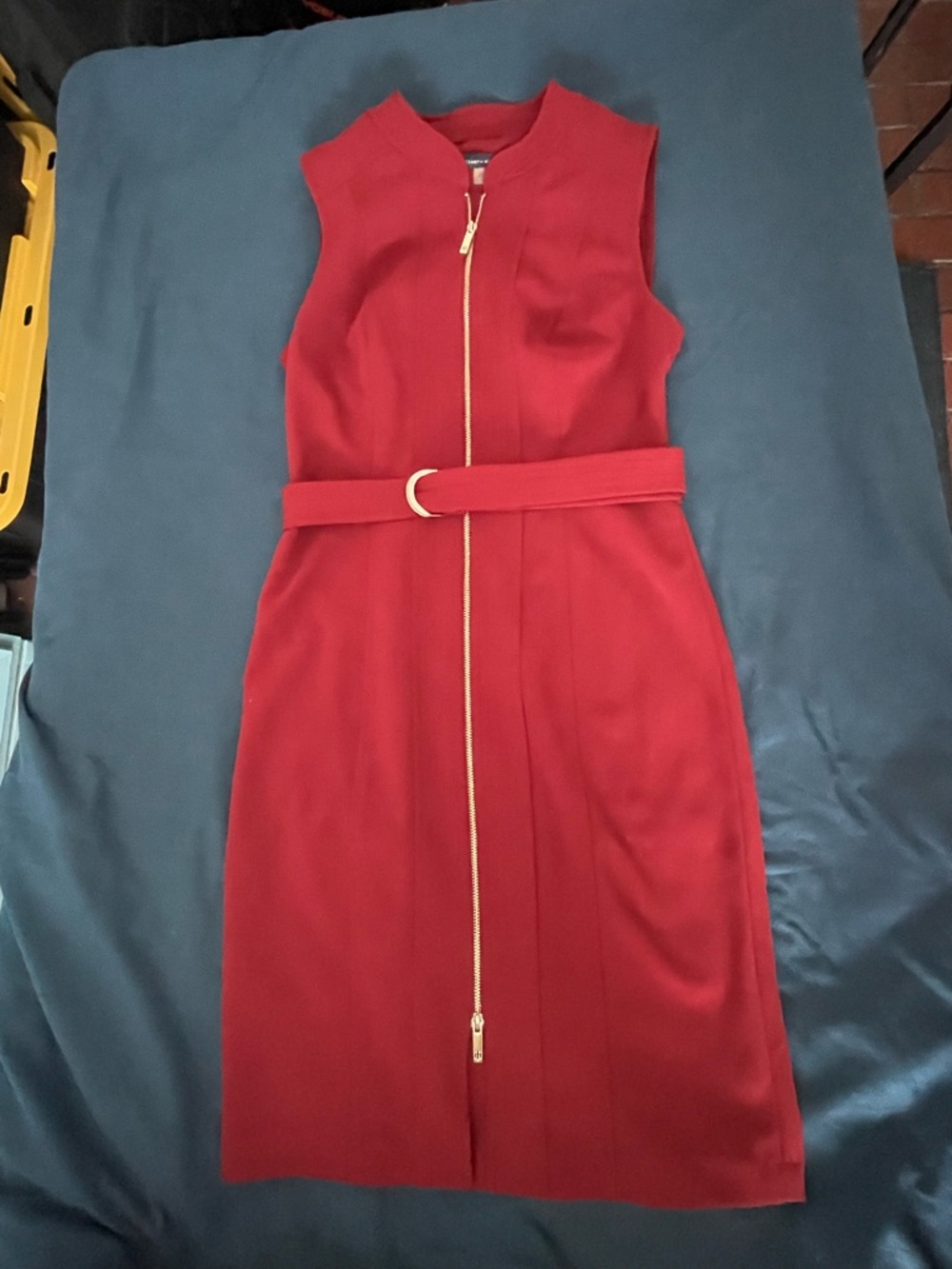 Tommy Hilfiger Sleeveless Zip-Front Rust Red Midi Dress